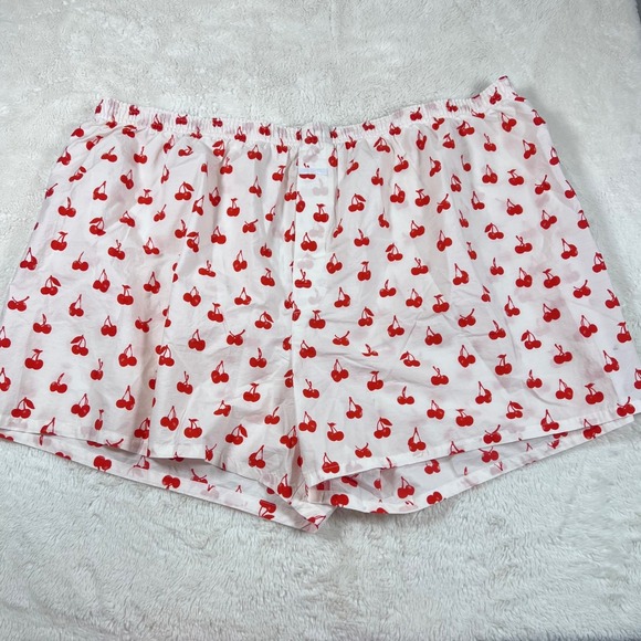 SKIMS Other - SKIMS Cherry Print Cotton Poplin Sleep Shorts White Red‎ Plus Size 4X NWOT